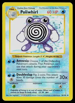 Pokemon Card - Poliwhirl Base Set (Shadowless) 38/102 Uncommon - Image 1
