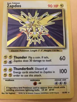 Pokemon Zapdos Base Set Holo Rare Card 16/102 - Image 2