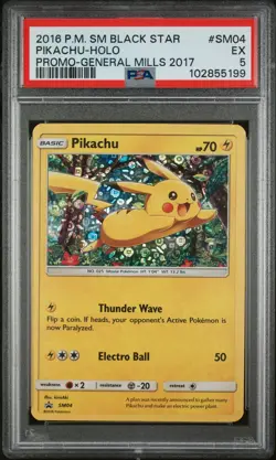 2016 Pokemon #SM04 Pikachu Holo Promo 🔥General Mills 2017 PSA Ex 5 - Image 1
