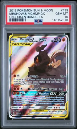 2019 POKEMON SUN & MOON UNBROKEN BONDS FULL ART/MARSHADOW & MACHAMP GX PSA 10 - Image 1