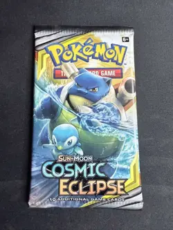 Pokemon TCG Sun & Moon Cosmic Eclipse Booster Pack Blastoise Art - Image 1