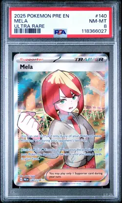 2025 Pokemon Pre En-Prismatic Evolutions #140 Mela Ultra Rare PSA 8 - Image 1