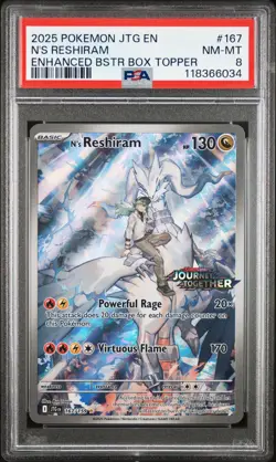 2025 Pokemon Journey Together #167 N'S Reshiram Enhanced Bstr Box Topper PSA 8 - Image 1