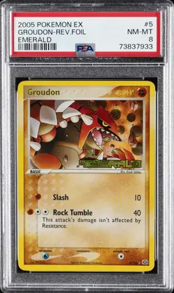 2005 POKEMON EX EMERALD #5 GROUDON-REVERSE FOIL PSA 8 - Image 1