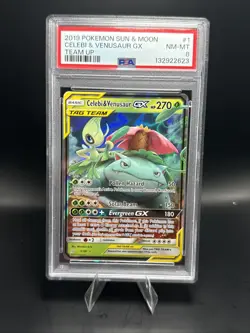 Pokemon Celebi & Venusaur GX 1/181 Sun & Moon Team Up Holo Full Art - PSA 8 - Image 2