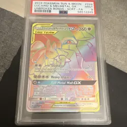 Pokemon Lucario & Melmetal GX Secret Rare 224/214 Unbroken Bonds PSA 9 Rainbow - Image 1