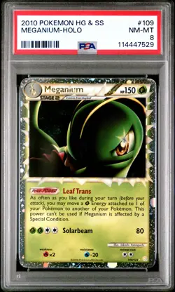 2010 POKEMON HEARTGOLD MEGANIUM PRIME #109 ULTRA RARE PSA 8 NM #114447529 - Image 1