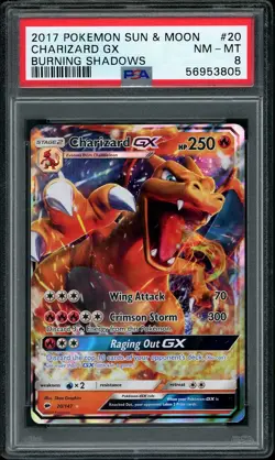 2017 Pokemon SM Burning Shadows Charizard GX #20 PSA 8 NM-MT - Image 1