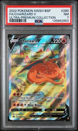 2022 POKEMON SWSH BSP #260 FA/CHARIZARD V ULTRA-PREMIUM COLLECTION PSA 7 NM - Image 1