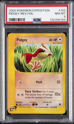 2002 POKEMON EXPEDITION #123 PIDGEY-REVERSE FOIL PSA 8 - Image 1