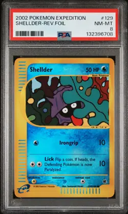 2002 POKEMON EXPEDITION #129 SHELLDER-REVERSE FOIL PSA 8 - Image 1