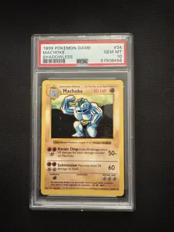 1999 POKEMON BASE SET SHADOWLESS #34 MACHOKE PSA 10 - Image 1