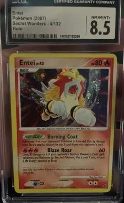 Pokemon Entei Holo Rare TCG Card Secret Wonders 4/132 CGC 8.5 NM-MINT - Image 1
