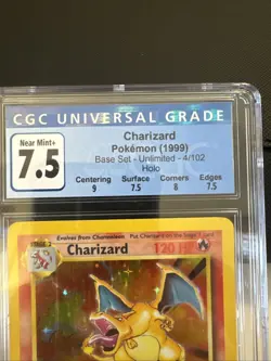 CHARIZARD Pokemon 1999 Base Set HOLO Card 4/102 CGC Grade 7.5 Near Mint + - Image 2