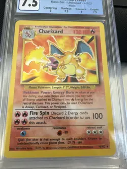 CHARIZARD Pokemon 1999 Base Set HOLO Card 4/102 CGC Grade 7.5 Near Mint + - Image 3