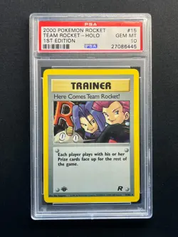 Pokemon Team Rocket 1st Edition Here Comes Team Rocket 15/82 Holo PSA 10 - Image 1