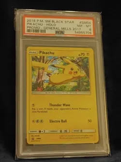 2016 POKEMON SM BLACK STAR PROMO GENERAL MILLS 2017 #SM04 PIKACHU-HOLO PSA 8 - Image 1