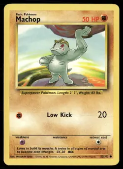1999 Pokemon Base Set MACHOP 52/102 Unlimited Common Vintage WOTC - Image 1
