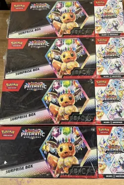 (LOT OF 4) Pokemon Prismatic Evolutions Sam’s Club Surprise Box + Booster Bundle - Image 1