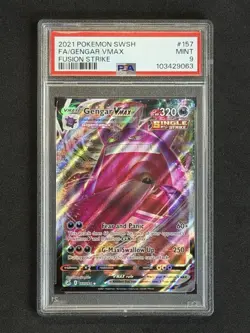 2021 Pokemon Sword And Shield Gengar Full Art VMax Fusion Strike PSA 9 - Image 1