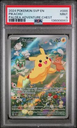 2024 POKEMON SVP EN-SV BLACK STAR PROMO PALDEA ADVENTURE CHEST PIKACHU PSA 9 - Image 1