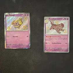 Fidough 069 & Dachsbun 161/091 Paldean Fates Shiny Baby Holo Pokemon NM Promo - Image 1