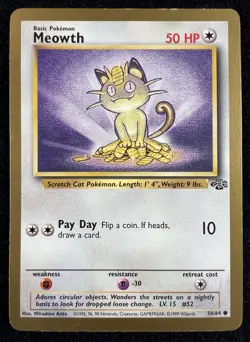 Meowth Gold Border Jungle 1999 Pokemon Card Fruit Roll-Ups Promo 56/64 - LP - Image 1