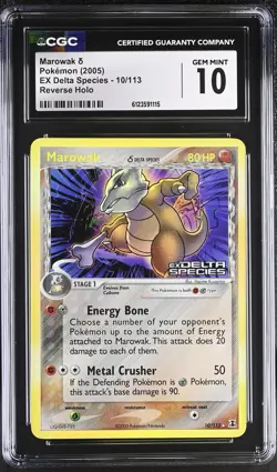 CGC 10 Marowak 2005 EX Delta Species 10/113 Reverse Holo STAMPED Pokemon Card - Image 1