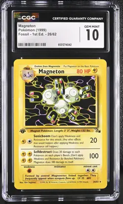 CGC 10 GEM MINT Magneton 1999 Fossil 1st Edition 26/62 Pokemon Card - Image 1