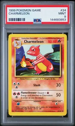 1999 POKEMON GAME BASE SET UNLIMITED #24 CHARMELEON PSA 9 MINT - Image 1