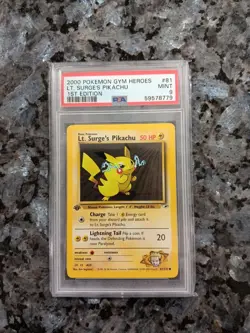 Pokemon Gym Heroes Lt. Surge's Pikachu #81 1st Edition PSA 9 Mint - Image 1