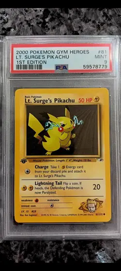 Pokemon Gym Heroes Lt. Surge's Pikachu #81 1st Edition PSA 9 Mint - Image 2