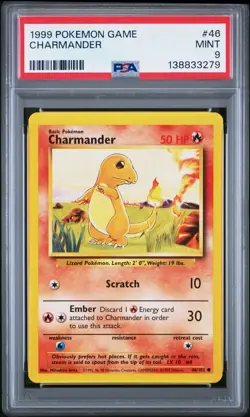 1999 POKEMON GAME BASE SET UNLIMITED 46 CHARMANDER PSA 9 MINT - Image 1