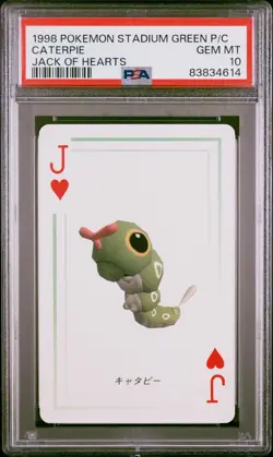 Pokemon Stadium Green Caterpie Jack of Hearts Playing Poker Card 1998 PSA 10 GEM - Image 1