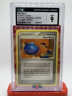 CGC 9 Oran Berry 85/109 Pokemon EX Ruby Sapphire E League Winner Stamp Promo NM - Image 1