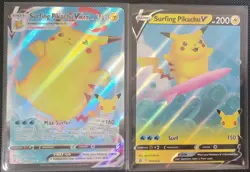Surfing Pikachu V & VMAX Pokemon Celebrations 25th Anniversary 2 Card Set - Image 1