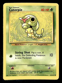Caterpie Base Set 1999 Unlimited Print EX, 45/102 Pokemon Card. - Image 1
