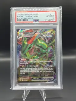 2021 Pokemon Evolving Skies #111 Full Art Rayquaza VMAX PSA 10 Gem Mint - Image 1