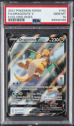 2021 POKEMON SWORD & SHIELD EVOLVING SKIES #192 FULL ART/DRAGONITE V PSA 10 - Image 1