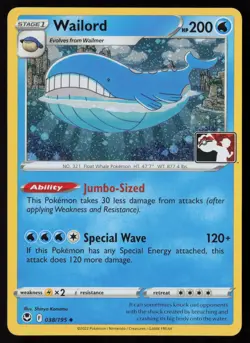 Pokemon Wailord 038/195 Prize Pack Series Cards Cosmo Holo Pack Fresh - NM - Image 1