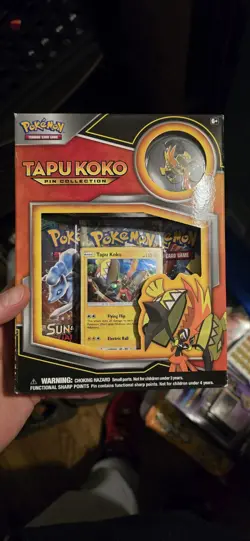 POKEMON TCG Tapu Koko Pin Collection Factory Sealed Box-3 Booster Packs,Pin,Foil - Image 2