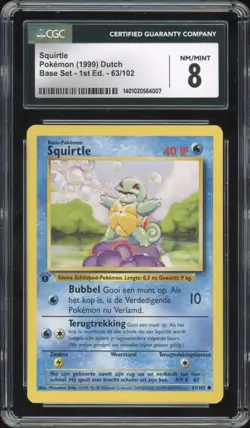 1999 Pokemon DUTCH 1st Edition Base Set Squirtle 63/102 CGC 8 NM-MINT - Image 1