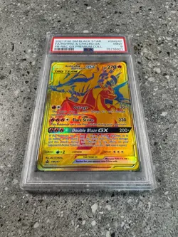 Pokemon TCG Reshiram & Charizard GX SM247 Black Star Promo Gold Holo PSA 9 MINT - Image 1