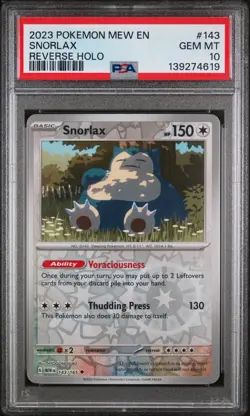 PSA 10 Snorlax 143/165 - Reverse Holo - Pokemon MEW En - SV:151 - Pop. 36 - Image 1