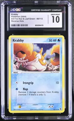 CGC 10 Krabby EX Fire Red & Leaf Green 66/112 Reverse Holo Pokemon Card - Image 1