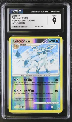 CGC 9 MINT Glaceon 2008 Majestic Dawn 20/100 Reverse Holo Pokemon Card - Image 1