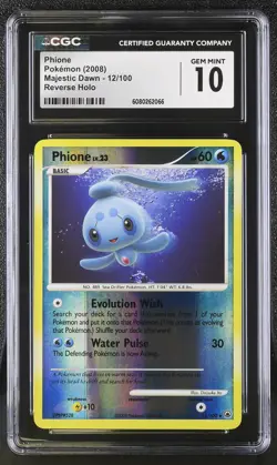 CGC 10 GEM MINT Phione 2008 Majestic Dawn 12/100 Reverse Holo Pokemon Card - Image 1