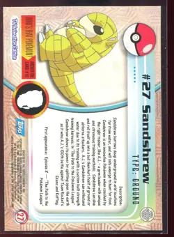 Sandshrew #27 Non Holo Pokemon Topps Blue Logo TV Animation Edition LP - Image 2