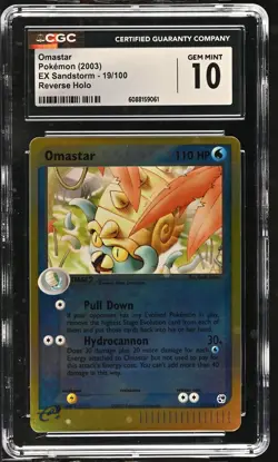 CGC 10 GEM MINT Omastar 2003 EX Sandstorm 19/100 Reverse Holo Pokemon Card - Image 1
