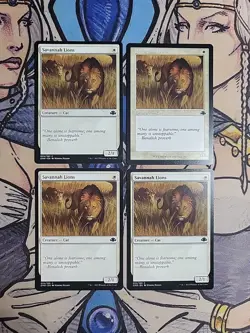 4x Savannah Lions (1 is Retro Frame) - NM/M Dominaria Remastered DMR MTG Magic - Image 1